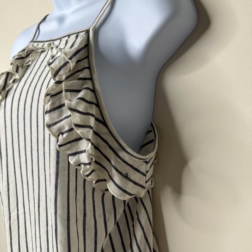 American Eagle White/Grey Striped Ruffle Tank Women's Small - Picture 2 of 5